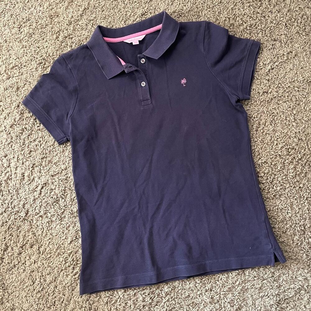 Lilly Pulitzer Purple Polo Cotton Blend Palm Tree size L preppy